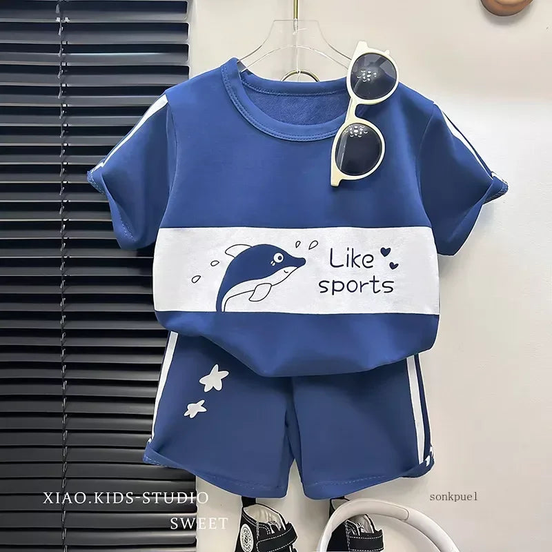 2026 New Kids Short Sleeve Suit Striped Girls Boys Set Summer Tops +short Baby Clothes Children's Wear