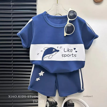 2026 New Kids Short Sleeve Suit Striped Girls Boys Set Summer Tops +short Baby Clothes Children's Wear