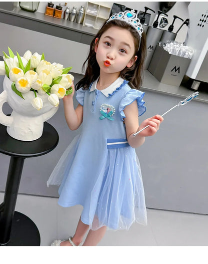 Girls Summer Princess Style Polo Dress Kids Casual Short Sleeve Lapel A-Line Dress Toddler Baby Girls Party Holiday