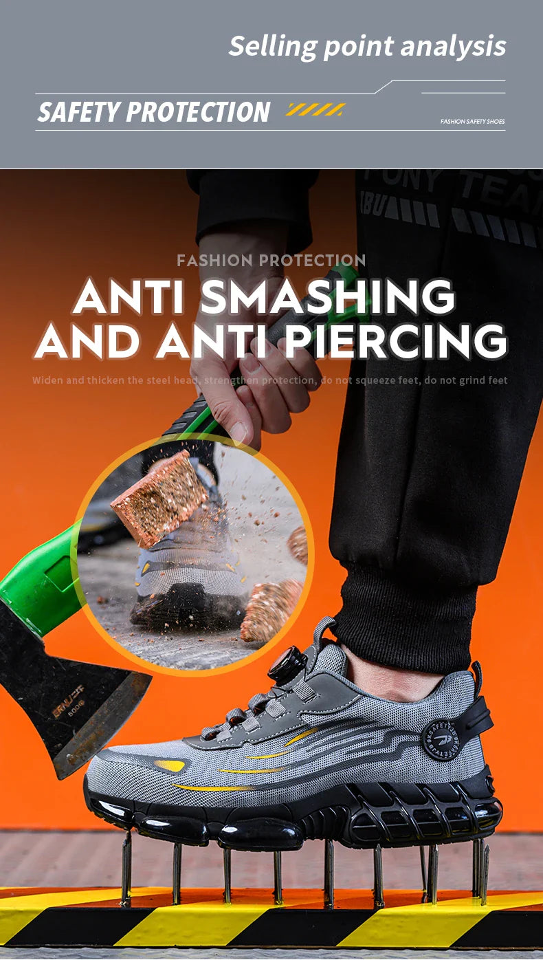 Rotating Button Safety Shoes Men Anti-smash Anti-puncture Work Shoes Fashion Men Sport Shoes Security Protective Boots 36-50