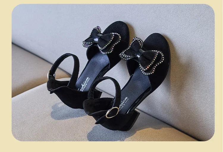 Girls Leather Shoes Anti Slip Summer Korean Style Children Fashionable Low Heels Hook & Loop Elegant Princess Mary Janes Wedding