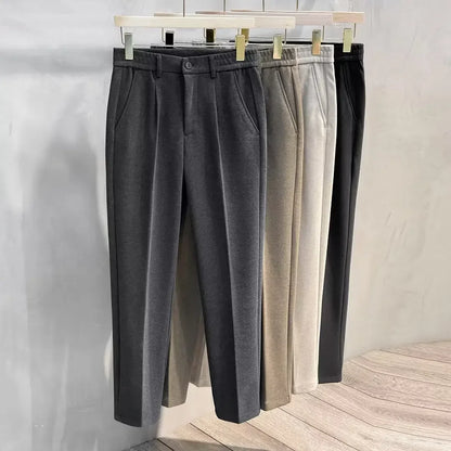 Woolen Suit Pants Men's Autumn Winter New Korean Formal Business Pants Slim Straight Elastic Waist  Fashion Tapered Trousers