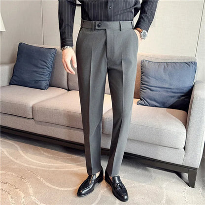 Autumn Winter High Quality Suit Pants Men Solid Color Elastic Waist Slim Fit Smart Casual Wrinkle Free Suit Trousers Mens Pant