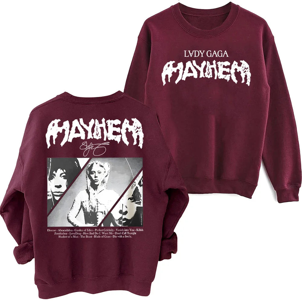 Lady Gaga MAYHEM 2025 Sweatshirt Oversized Harajuku Round Neck Long Sleeve Sweatshirts Music Tour Fans