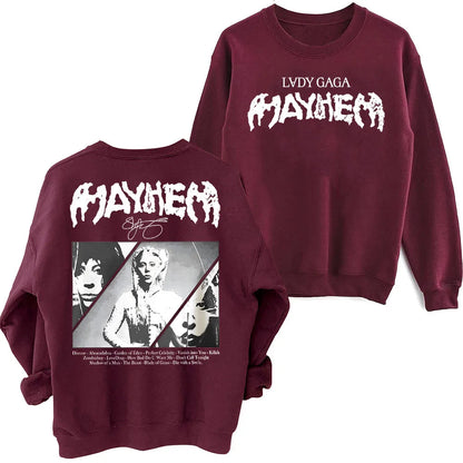 Lady Gaga MAYHEM 2025 Sweatshirt Oversized Harajuku Round Neck Long Sleeve Sweatshirts Music Tour Fans