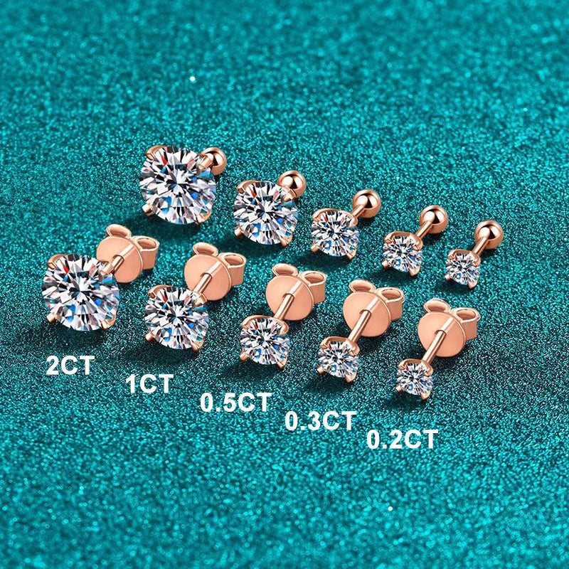 0.2ct 1ct 2ct Moissanite Stud Earrings For Women 925 Sterling Silver with Champagne Gold Plated Wedding Women's Earrings