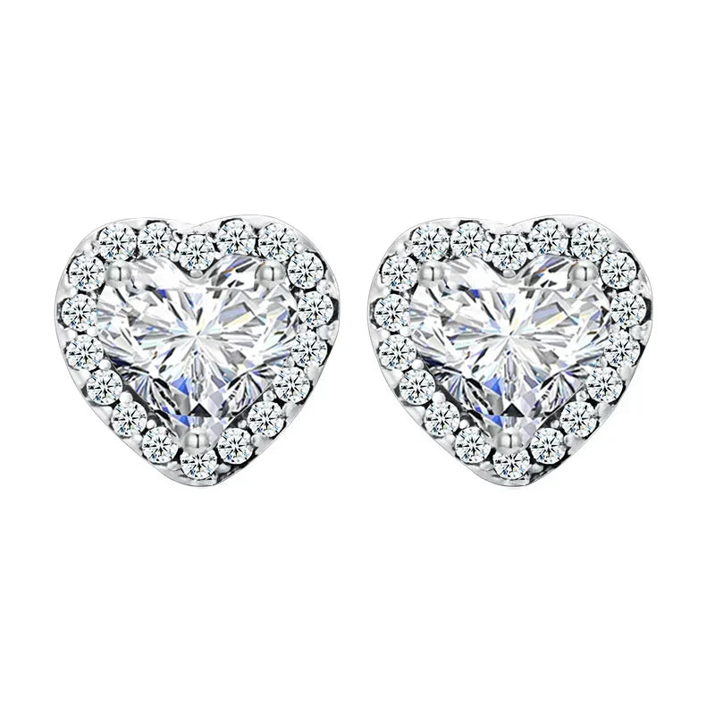 Gold Plated Halo CZ Stud Earrings 925 Sterling Silver Hypoallergenic Classic Elegant Heart Earrings Jewellry BSE894
