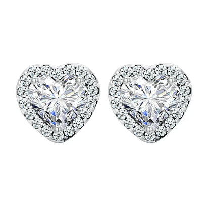 Gold Plated Halo CZ Stud Earrings 925 Sterling Silver Hypoallergenic Classic Elegant Heart Earrings Jewellry BSE894