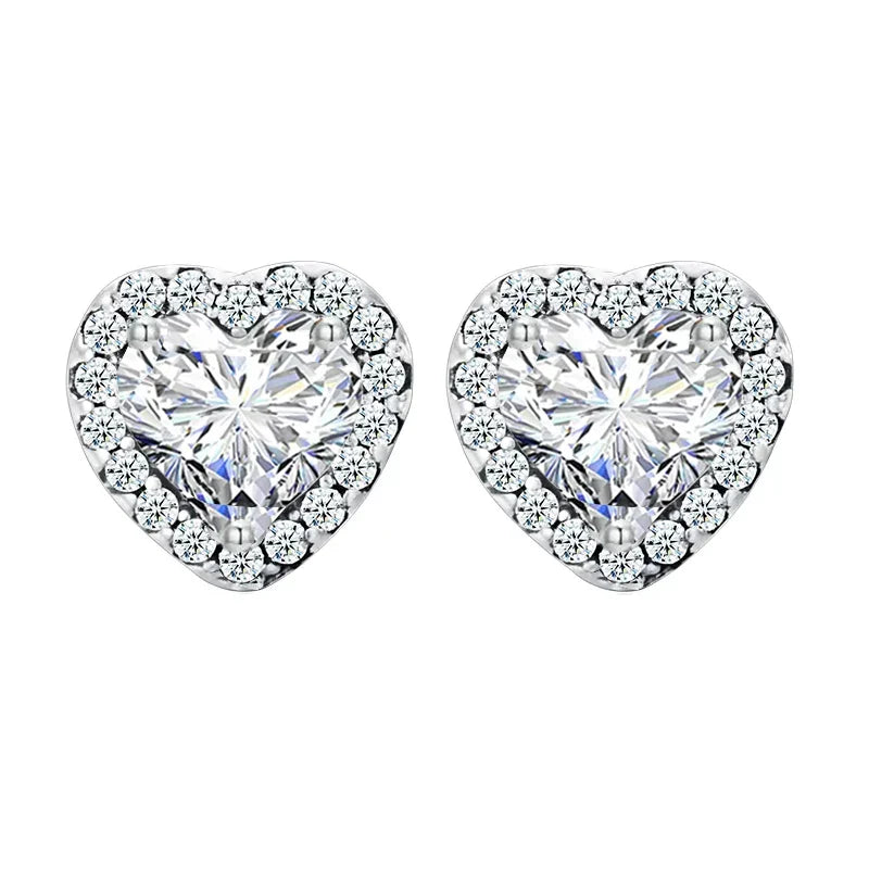18K Gold Heart CZ Stud Earrings 925 Sterling Silver Hypoallergenic Classic Halo Earrings Circle Setting Women Dating Gift