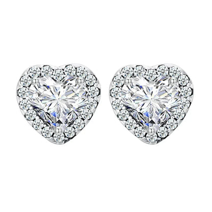 18K Gold Heart CZ Stud Earrings 925 Sterling Silver Hypoallergenic Classic Halo Earrings Circle Setting Women Dating Gift