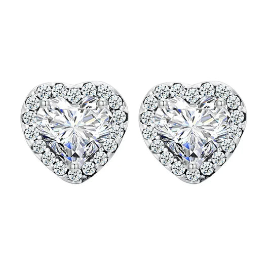 18K Gold Heart CZ Stud Earrings 925 Sterling Silver Hypoallergenic Classic Halo Earrings Circle Setting Women Dating Gift