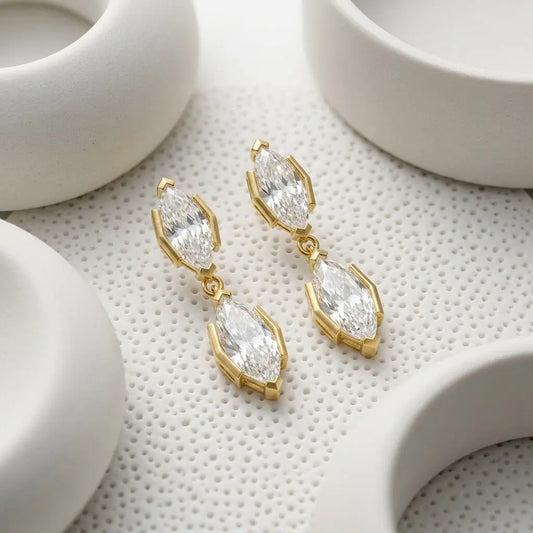 2-Stone Marquise Cut Moissanite Drop Earrings for Women S925 Silver Lab Diamond Stud Earrings with Certificate Fine Jewelry