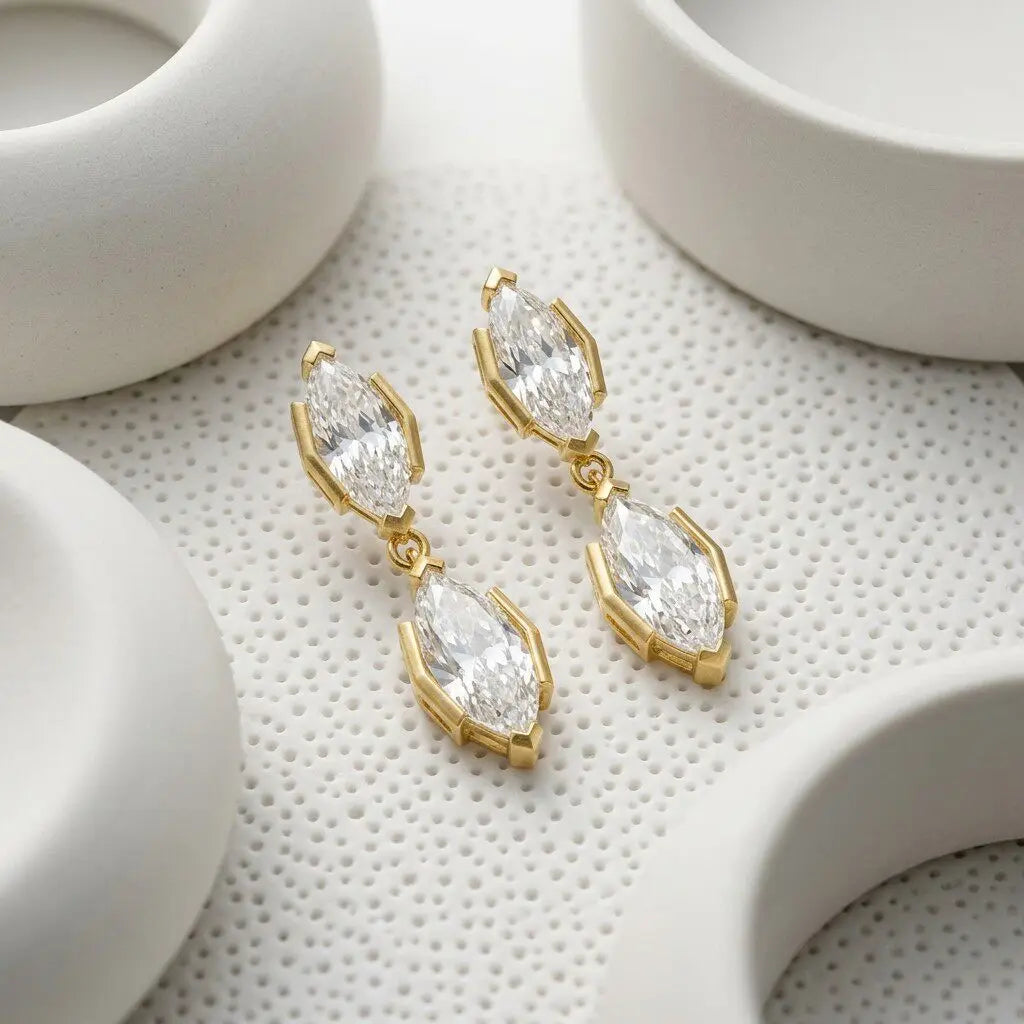 2-Stone Marquise Cut Moissanite Drop Earrings for Women S925 Silver Lab Diamond Stud Earrings with Certificate Fine Jewelry