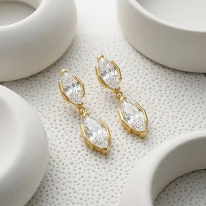 2-Stone Marquise Cut Moissanite Drop Earrings for Women S925 Silver Lab Diamond Stud Earrings with Certificate Fine Jewelry