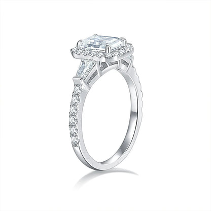 D Color Full Moissanite Ring For Women 5x7mm Emerald Cut Sparkling Rings S925 Silver Wedding Party Luxury Band Jewelry