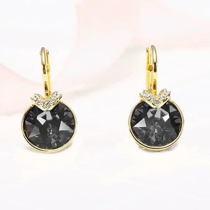 Bella V Drop Earring for Women Christmas Birthday Genuine Crystals from Austria Round Cut Dangle Silver Color Pierced Jewelry
