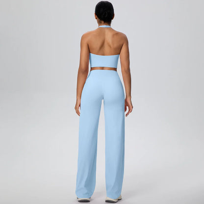 2Pieces Breathable Summer Workout Top Pants Yoga Set Yoga Underwear With Chest Pad Quick Drying Push Up Pencil Pants Yoga Set
