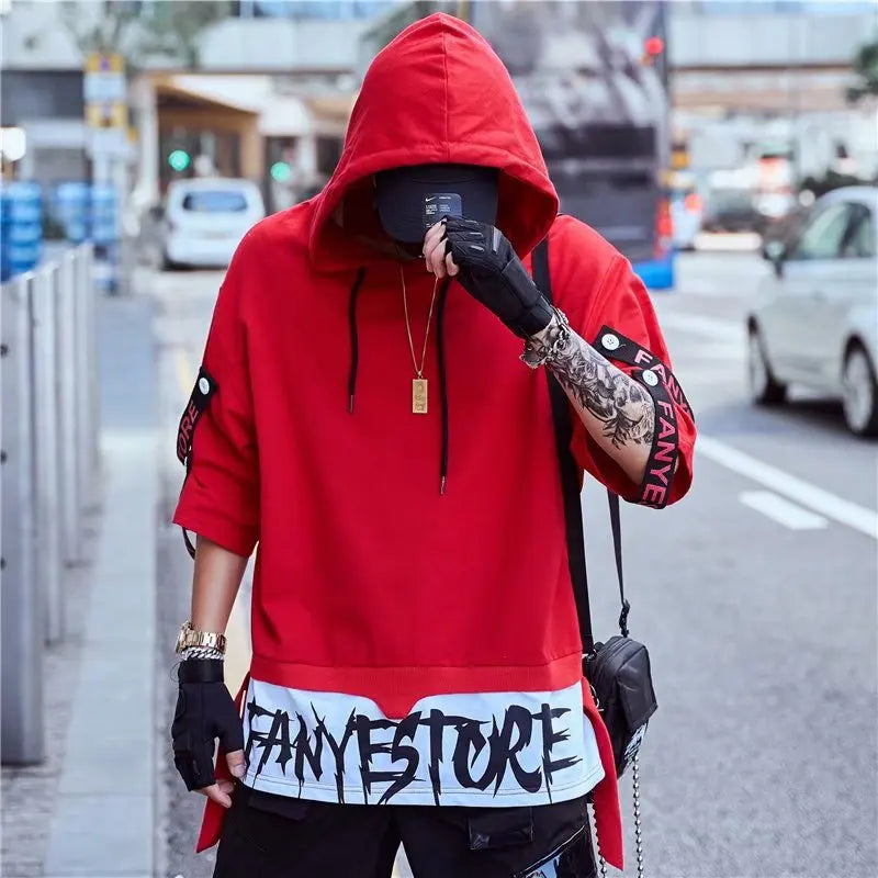 New Men's Hoodies Sweatshirt Autumn Casual Techwear Hip Hop Harajuku Hoodie Men Ribbons Patchwork Japanese Streetwear Darkwear