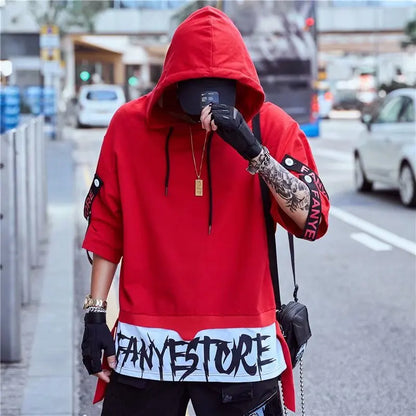 New Men's Hoodies Sweatshirt Autumn Casual Techwear Hip Hop Harajuku Hoodie Men Ribbons Patchwork Japanese Streetwear Darkwear