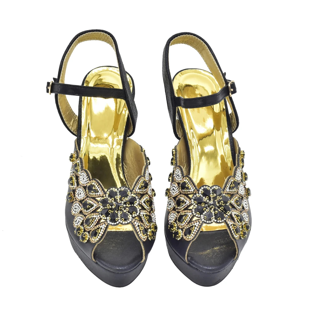 New Arrival Italian Party Shoes and Bag Set Decorated with Rhinestone African Women Wedding Shoes Bride Plus Size Women Shoes 43