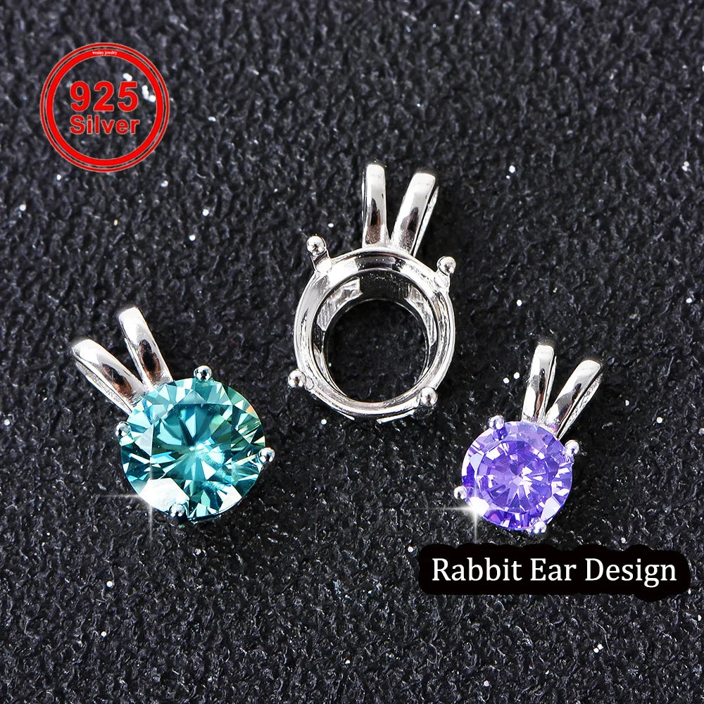 S925 Sterling Silver Rabbit Ear Pendant Setting, Blank Mount for 5-12mm Round Stones, DIY Handmade Jewelry Making Supplies