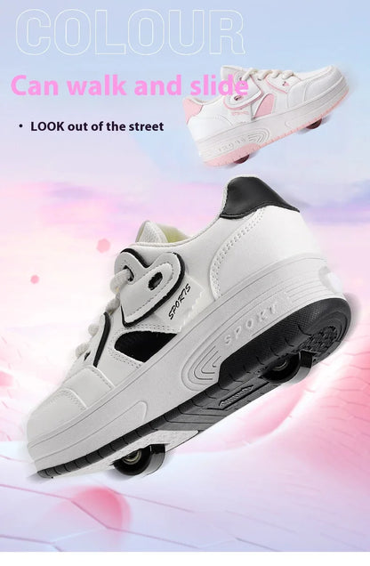 Lace-up breathable walking shoes Girls 2024 new two-wheeled retractable sports roller skates for female students outdoors