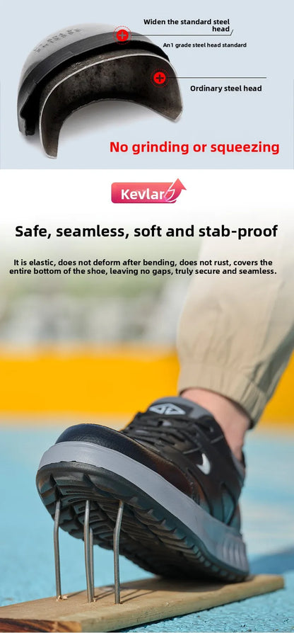 Men's Lightweight Casual Labor Protection Shoes Steel Toe Caps Anti Smashing Anti Piercing Wear-Resistant Work Footwear