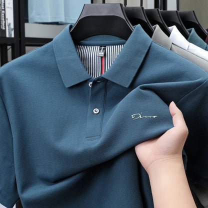 Brand 100%pure cotton short sleeve polo shirt men's new fashion letter embossed business casual solid color summer lapel T-shirt