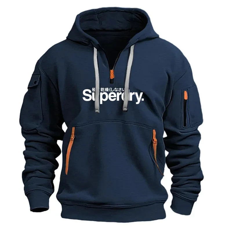 Autumn and Winter Warm Men's Hoodie Long Daily Outdoor Multi Pocket Zipper Comfortable Sweatshirt