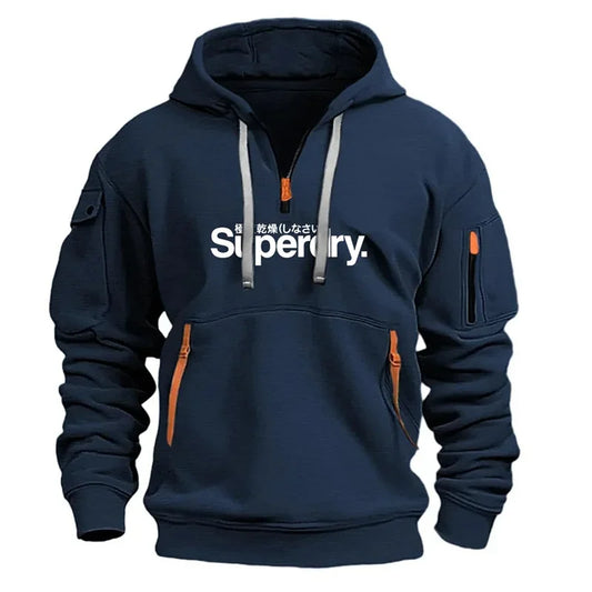 Moletom Masculino Quente Outono Inverno com Capuz Casual Esportivo Diário com Múltiplos Bolsos e Zíper Confortável