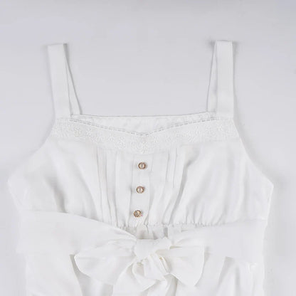 Sweet Lace Patchwork Bandage Ruffles Trim A-Tops Women's Solid Sheer Button Front Squre Neck Camisole All Match Vest