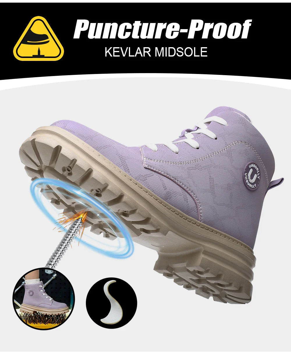 Ladies Steel Toe Safety Shoes Anti-Crush Kevlar Workwear Style Outdoor Safety Boots for Women Resistant Comfort Footwear