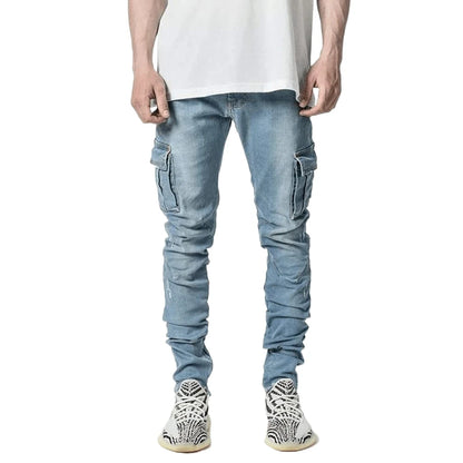 Calça Jeans Masculina Skinny Rasgada Estilo Streetwear Com Bolsos Laterais Calça Cargo Jeans Slim Fit Calça Macia Elástica Jogger
