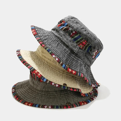 Cotton National Wind Solid Color Bucket Hat Outdoor Travel Sun Cap For Men And Women 15