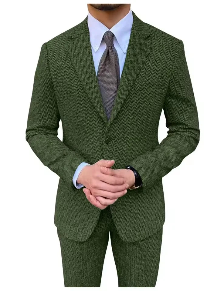Retro British Men Suit 2 pieces (Blazer+ Vest + Pants)Single Breasted Suit Jacket Formal Fashion Herringbone Wedding Business