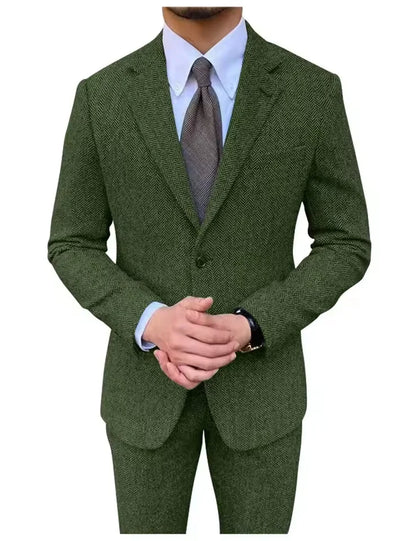 Retro British Men Suit 2 pieces (Blazer+ Vest + Pants)Single Breasted Suit Jacket Formal Fashion Herringbone Wedding Business