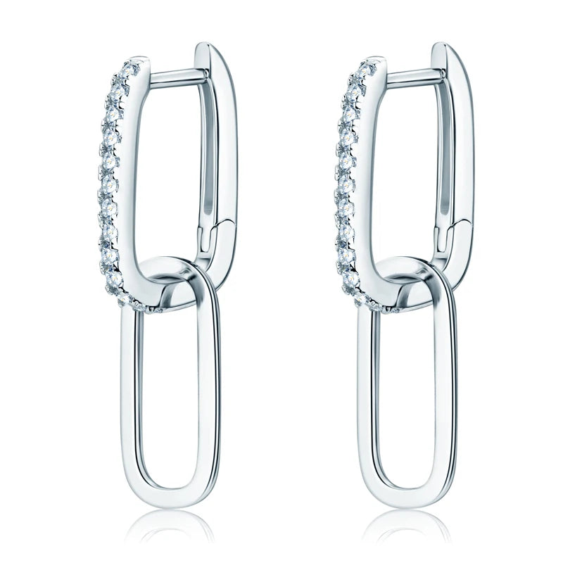 Moissanite Paperclip Link Earrings for Women Silver 925 Real 1.4mm D Color Diamond Huggie Hoop Earrings 2023 Trend Jewelry