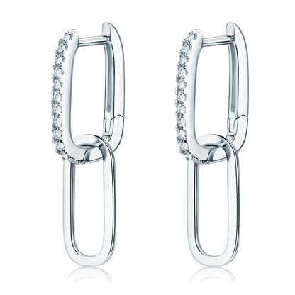 Moissanite Paperclip Link Earrings for Women Silver 925 Real 1.4mm D Color Diamond Huggie Hoop Earrings 2023 Trend Jewelry