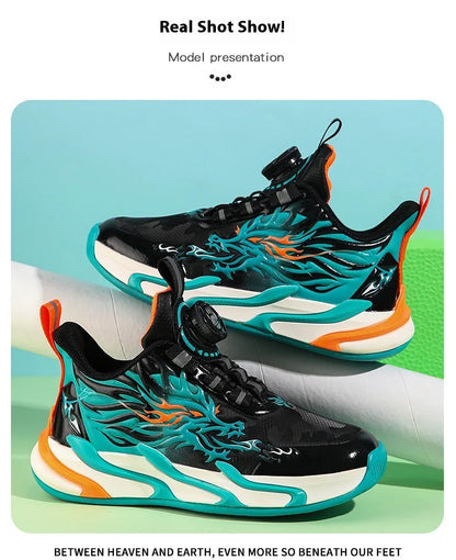 New waterproof leather-top rotary buckle children's sports casual shoes breathable running shoes for primary school students