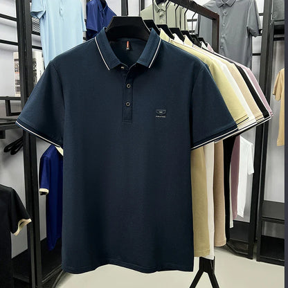 Light luxury brand men's short sleeve polo shirt summer new item high-end letter golf comfortable cotton casual business T-shirt