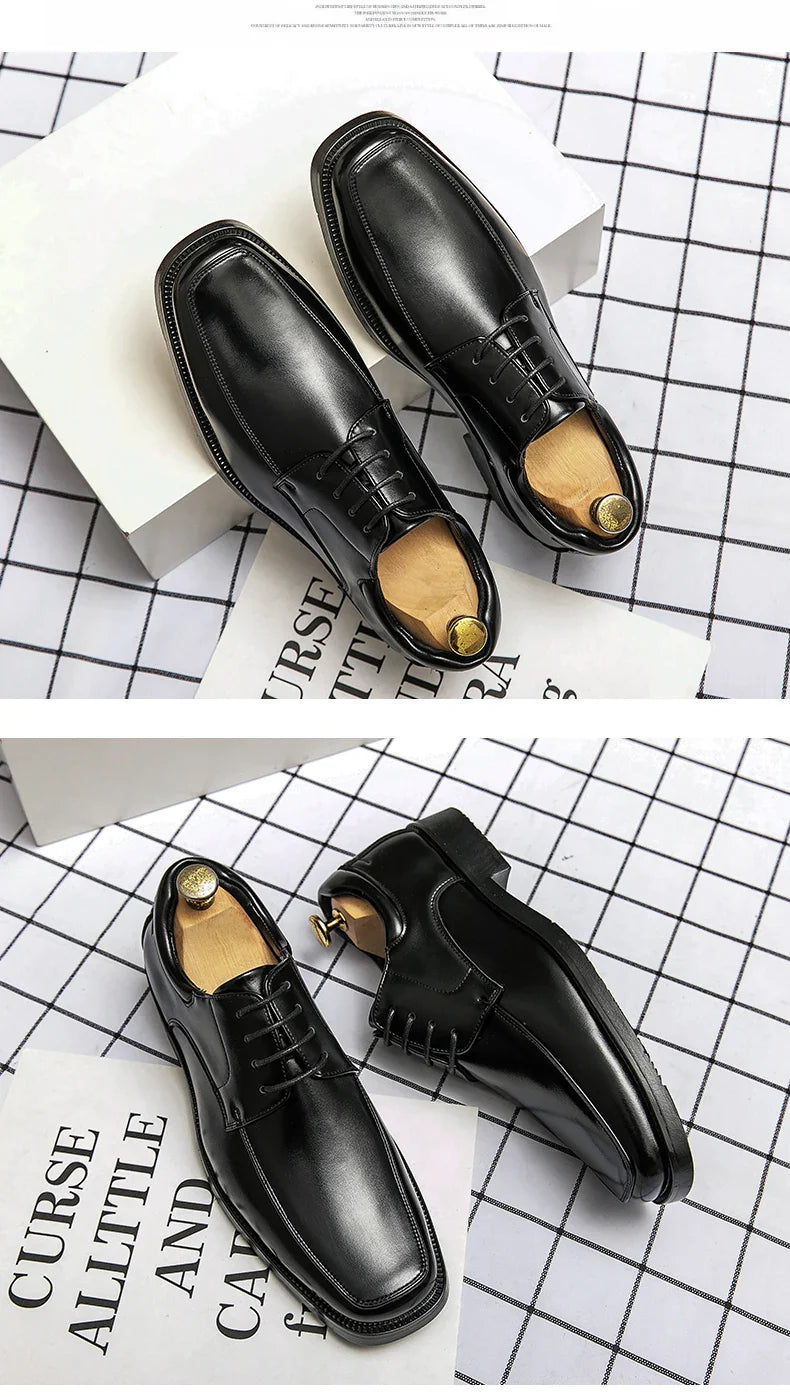 Men's Dress Shoes Classic Formal Leather Shoes For Men Square Toe Social Casual Business Shoes Man Party Wedding Leather Men