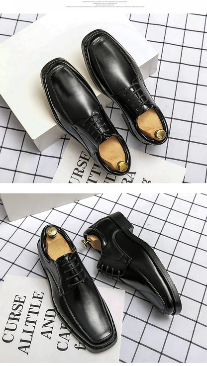 Men's Dress Shoes Classic Formal Leather Shoes For Men Square Toe Social Casual Business Shoes Man Party Wedding Leather Men