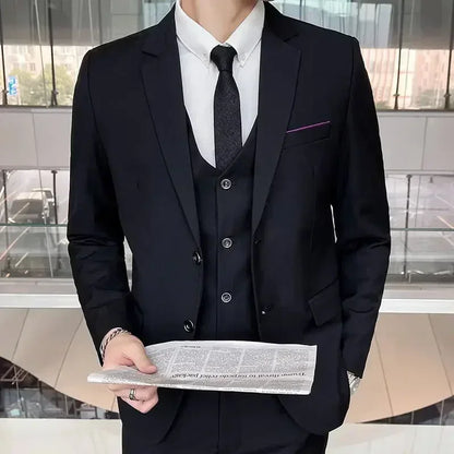 S-8XL (Blazer+ Vest + Pants) Men's fashion casual outdoor gentleman business wedding slim-fit formal British style wedding suit