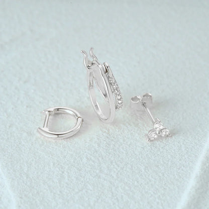 Aide 3pcs Set 925 Sterling Silver Double Gold Hoop Mini Zircon Stud Earrings For Women Hypoallergic Elegant INS Piercing Jewelry