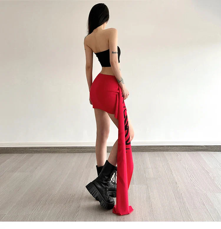 Y2K Millennium Graffiti High Waist Midi Skirt Women's Cool Unisex Asymmetrical Design Polyester Spandex Blend