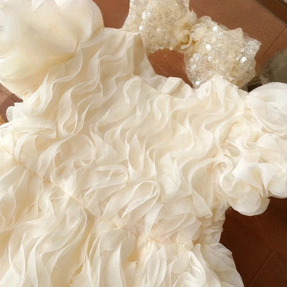Girls Summer 2025 New Princess Dress Tulle Puff Sleeves Fashion Kids Formal Evening Party Gown