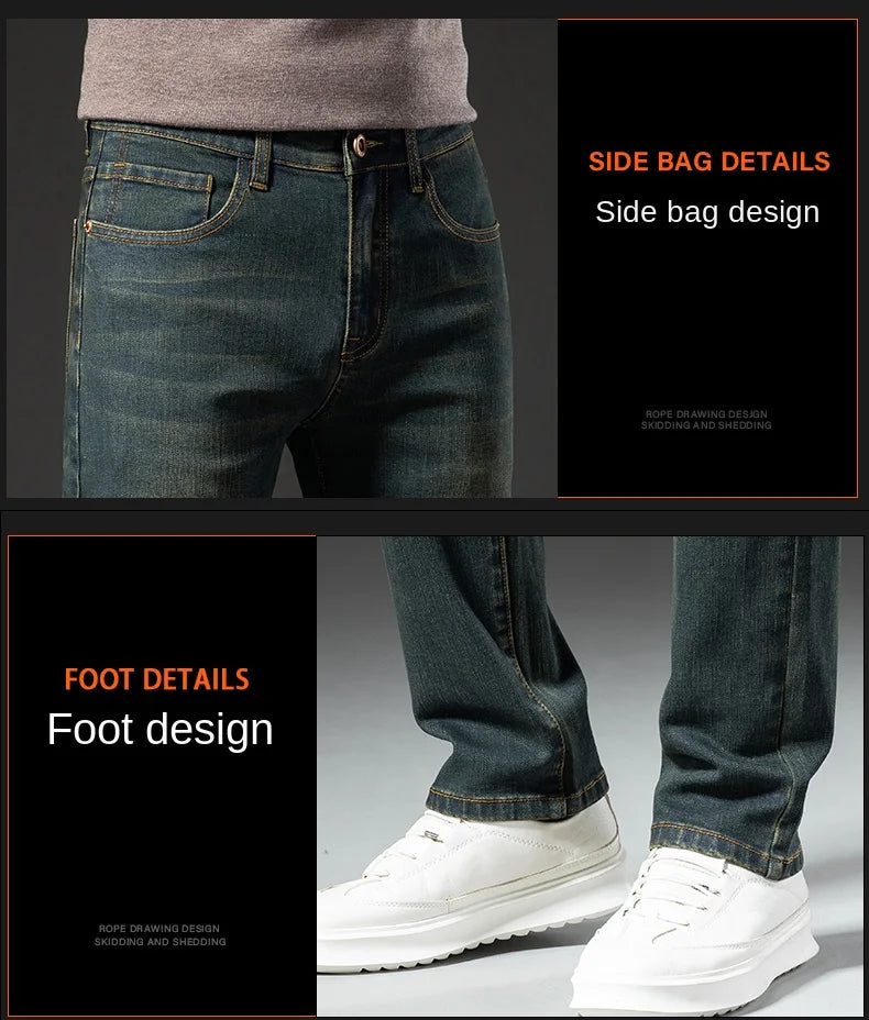 Premium Jeans Men's Autumn 2023 New Elastic High End Business Casual Old Vintage Straight Leg Jeans
