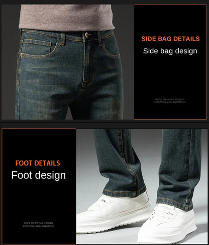 Premium Jeans Men's Autumn 2023 New Elastic High End Business Casual Old Vintage Straight Leg Jeans