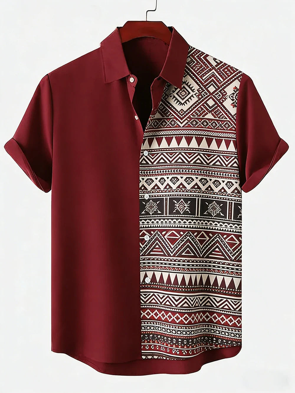 Men's New Linen Ethnic Tribal Style 3D Printed Shirt Hawaiian Tropical Breathable Comfortable Short-sleeved Lapel Clothes Men'S