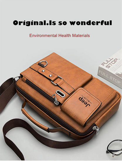 Multi-function Business Handbags Men New Man's Shoulder Bags Large Capacity Leather Messenger Bag Crossbody Big Brand